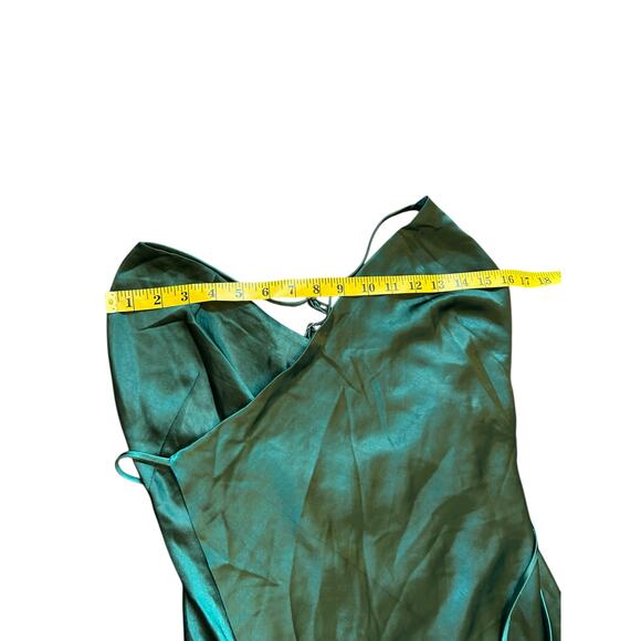 Lulus Fondly Loved Dark Green Satin Wrap Maxi Dress - Size S - Picture 5 of 16